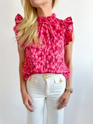 Ruffle Sleeve Print Top