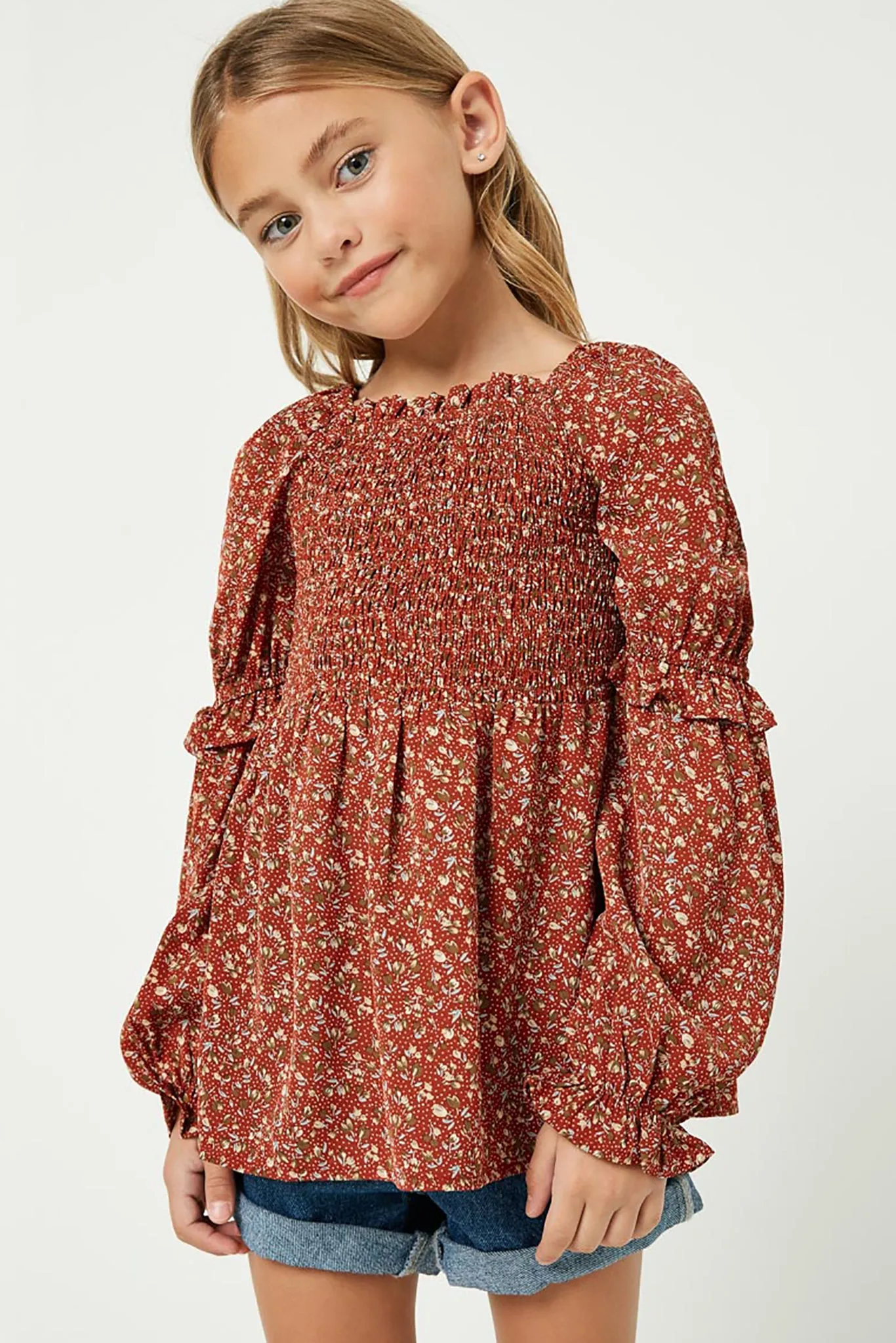 Ruffle Sleeve Smocked Top