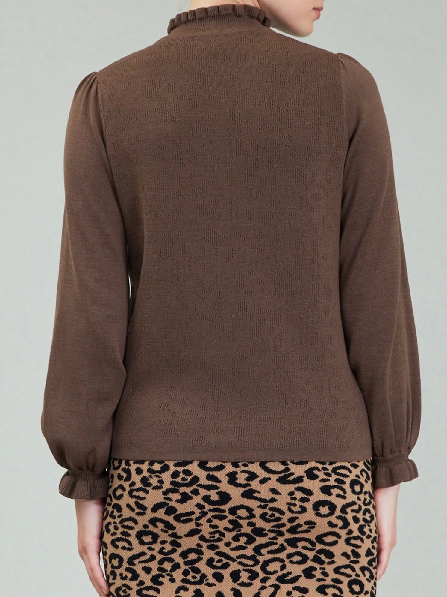 Ruffle Tie Neck Sweater - Brown FINAL SALE