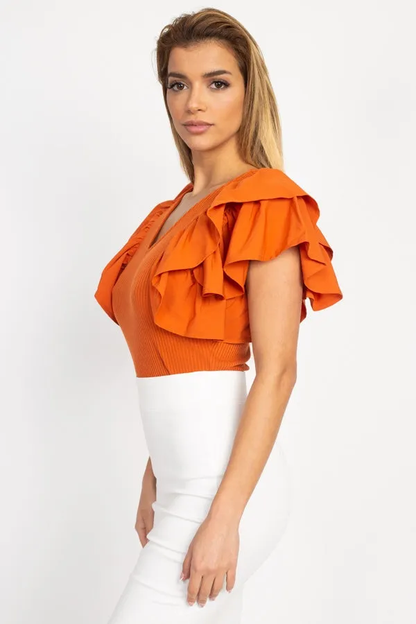 Ruffle Tiered Ribbed Top