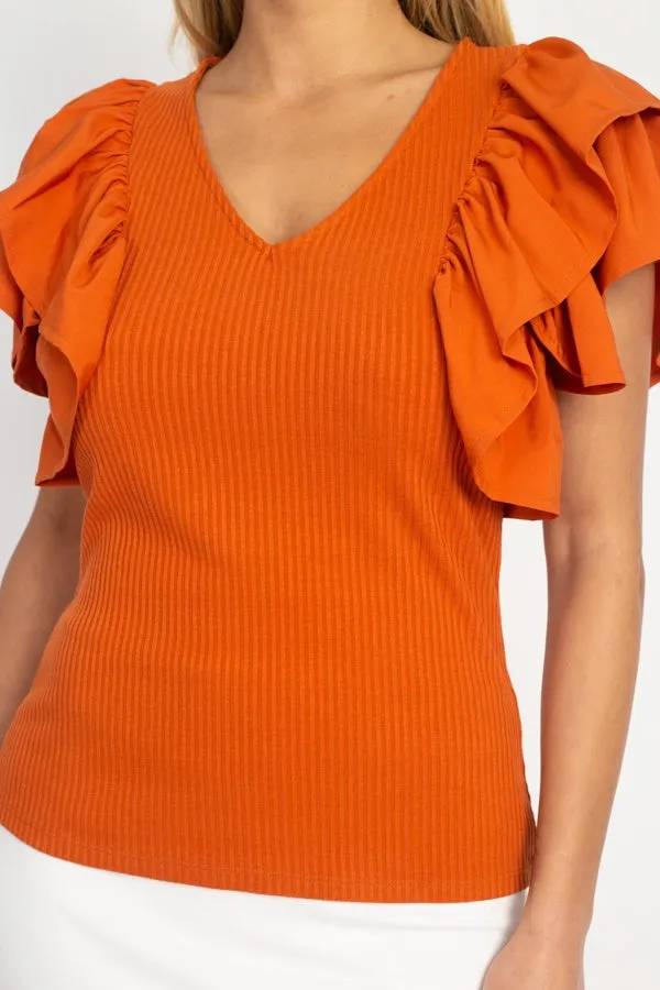 Ruffle Tiered Ribbed Top