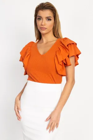 Ruffle Tiered Ribbed Top