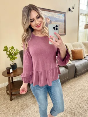 Ruffle Top With Bell Sleeves In Mauve