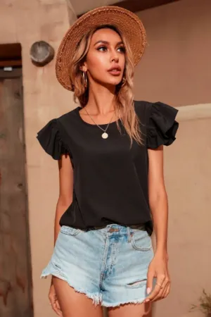 Ruffle Trim Blouse Black
