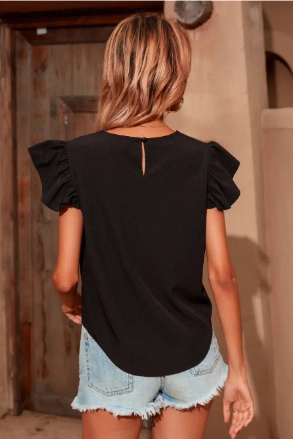 Ruffle Trim Blouse Black