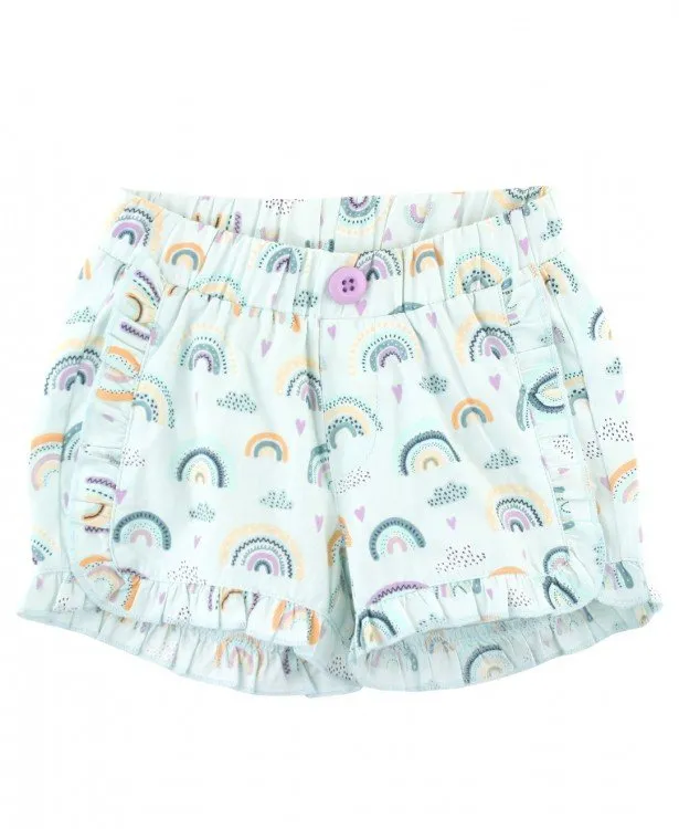 RuffleButts Chasing Rainbows Ruffle Trim Shorts