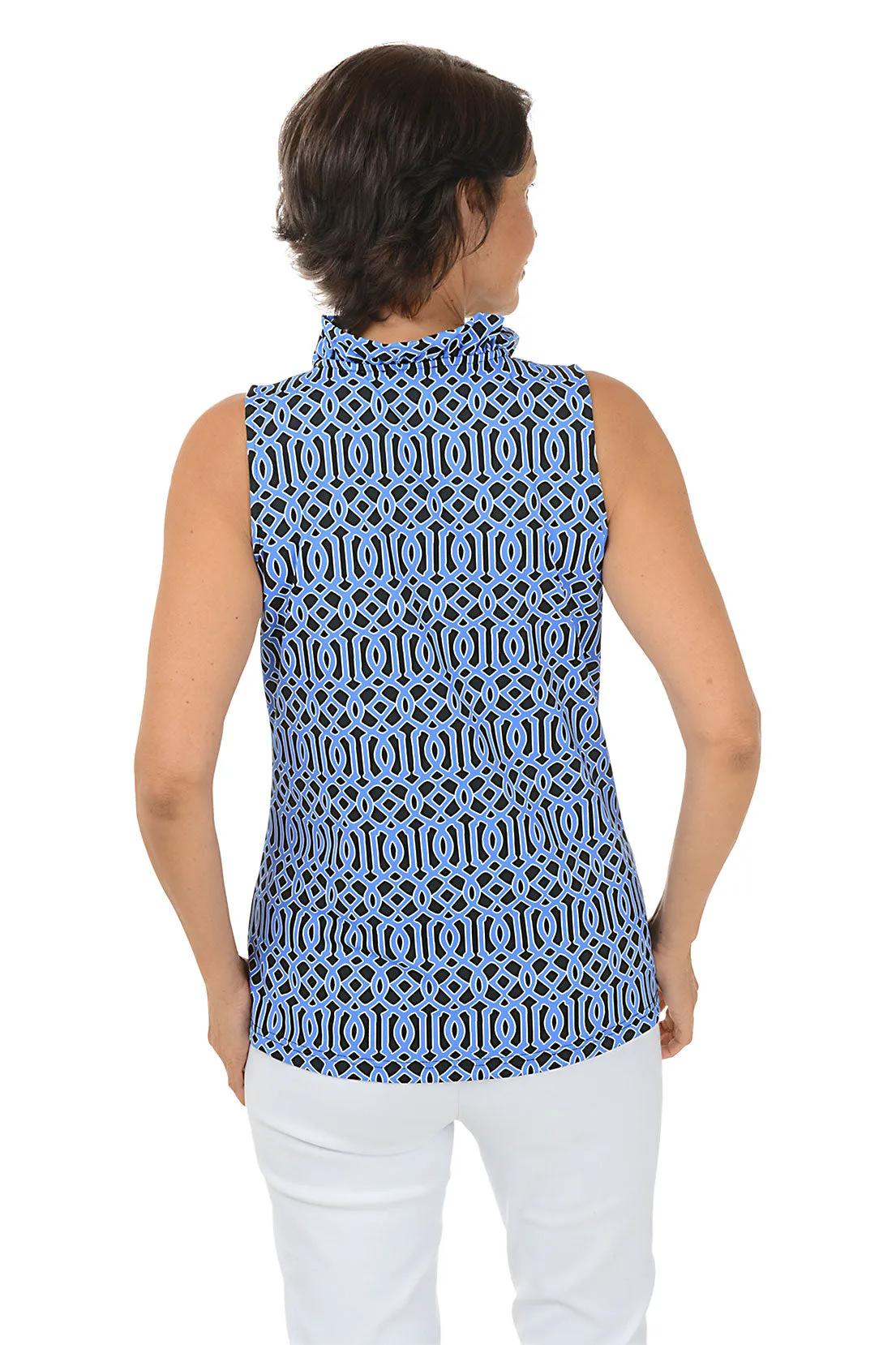 Sapphire Lattice UPF50  Ruffle Sleeveless Top