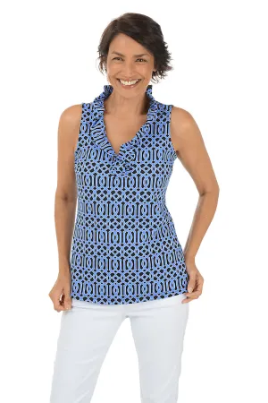 Sapphire Lattice UPF50  Ruffle Sleeveless Top