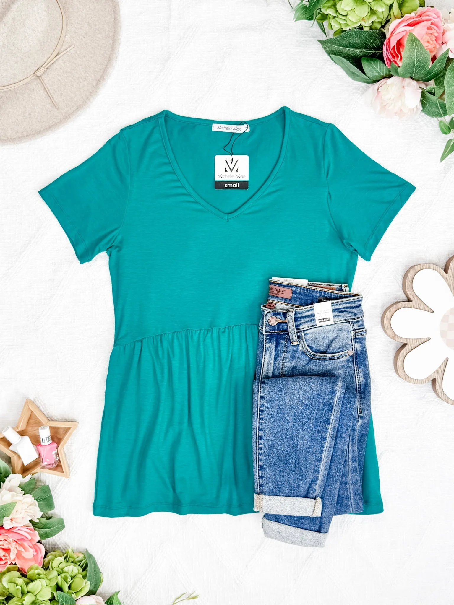 Sarah Ruffle Short Sleeve - Teal