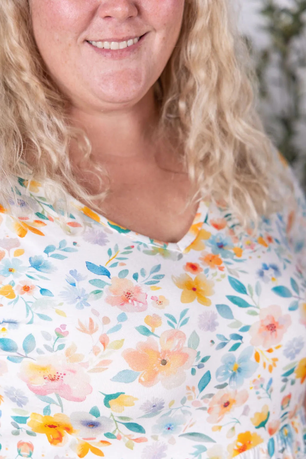 Sarah Ruffle Short Sleeve - Watercolor Floral
