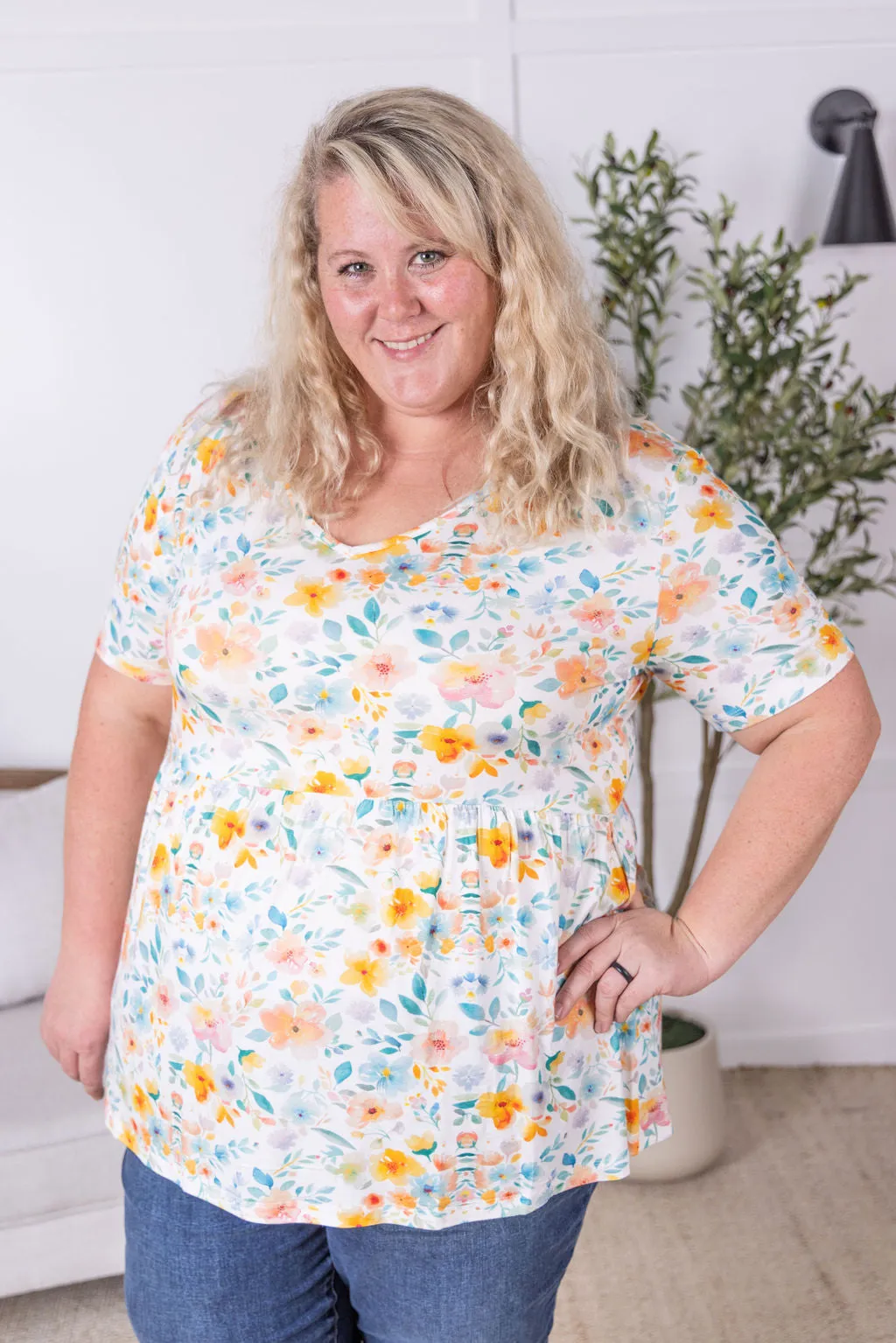 Sarah Ruffle Short Sleeve - Watercolor Floral
