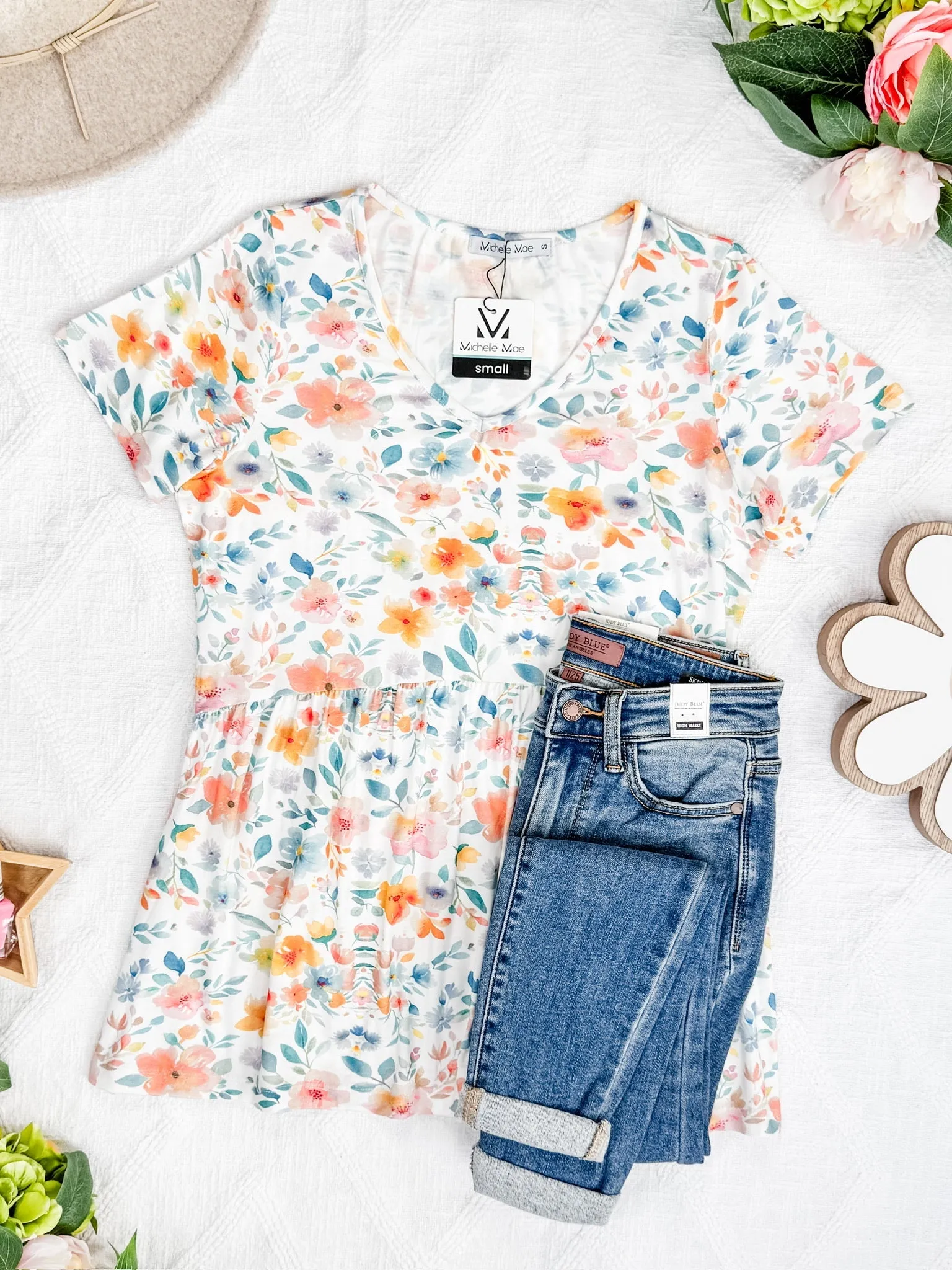 Sarah Ruffle Short Sleeve - Watercolor Floral