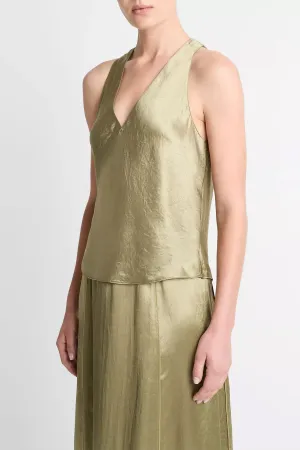 Satin Crossover V-Neck Tank in Earthly