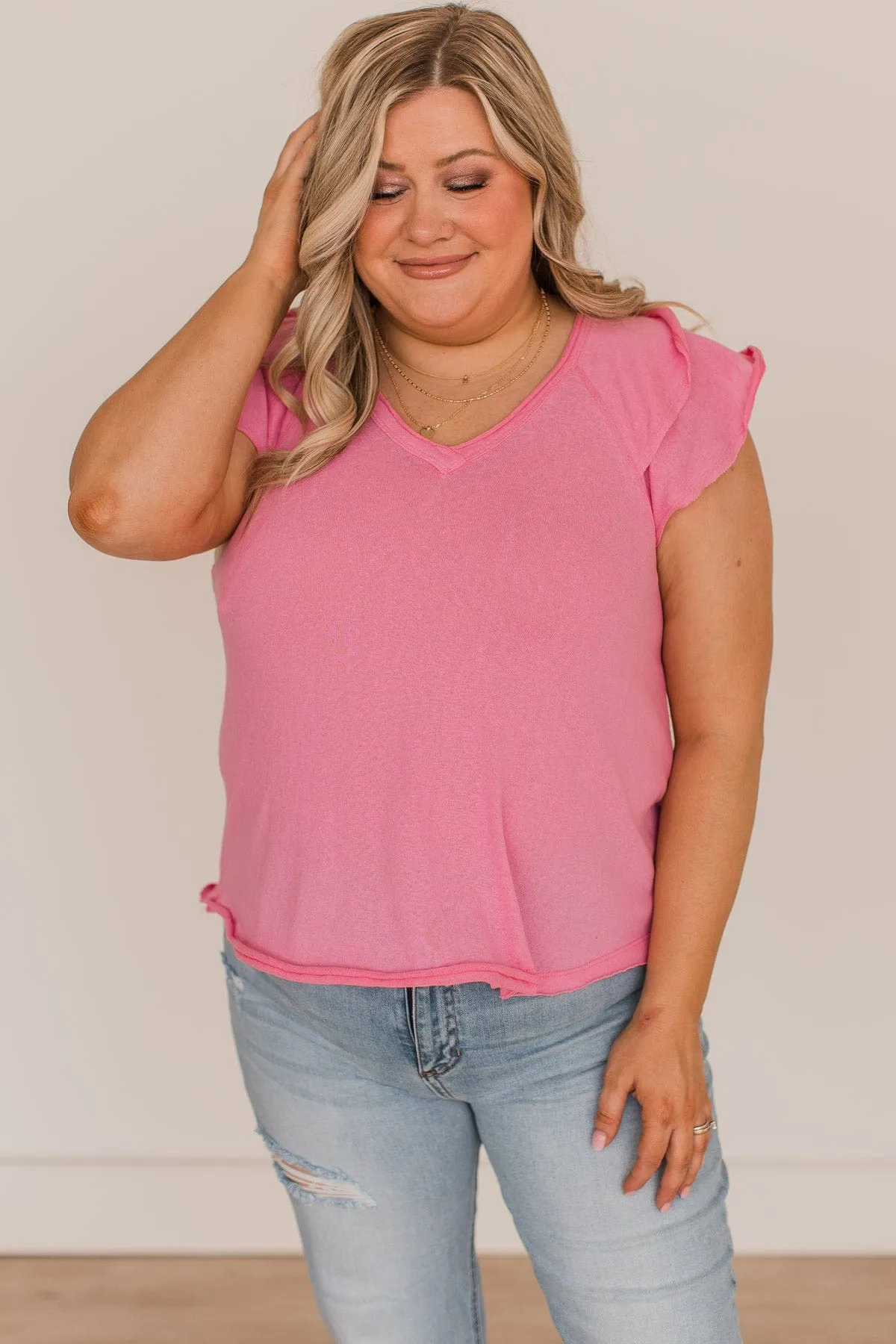 Say It Louder V-Neck Top- Pink