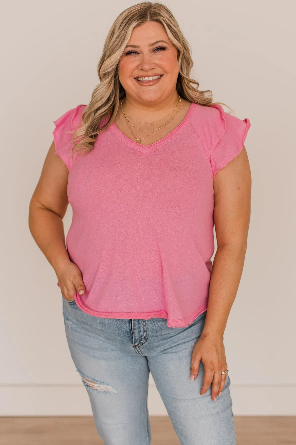 Say It Louder V-Neck Top- Pink
