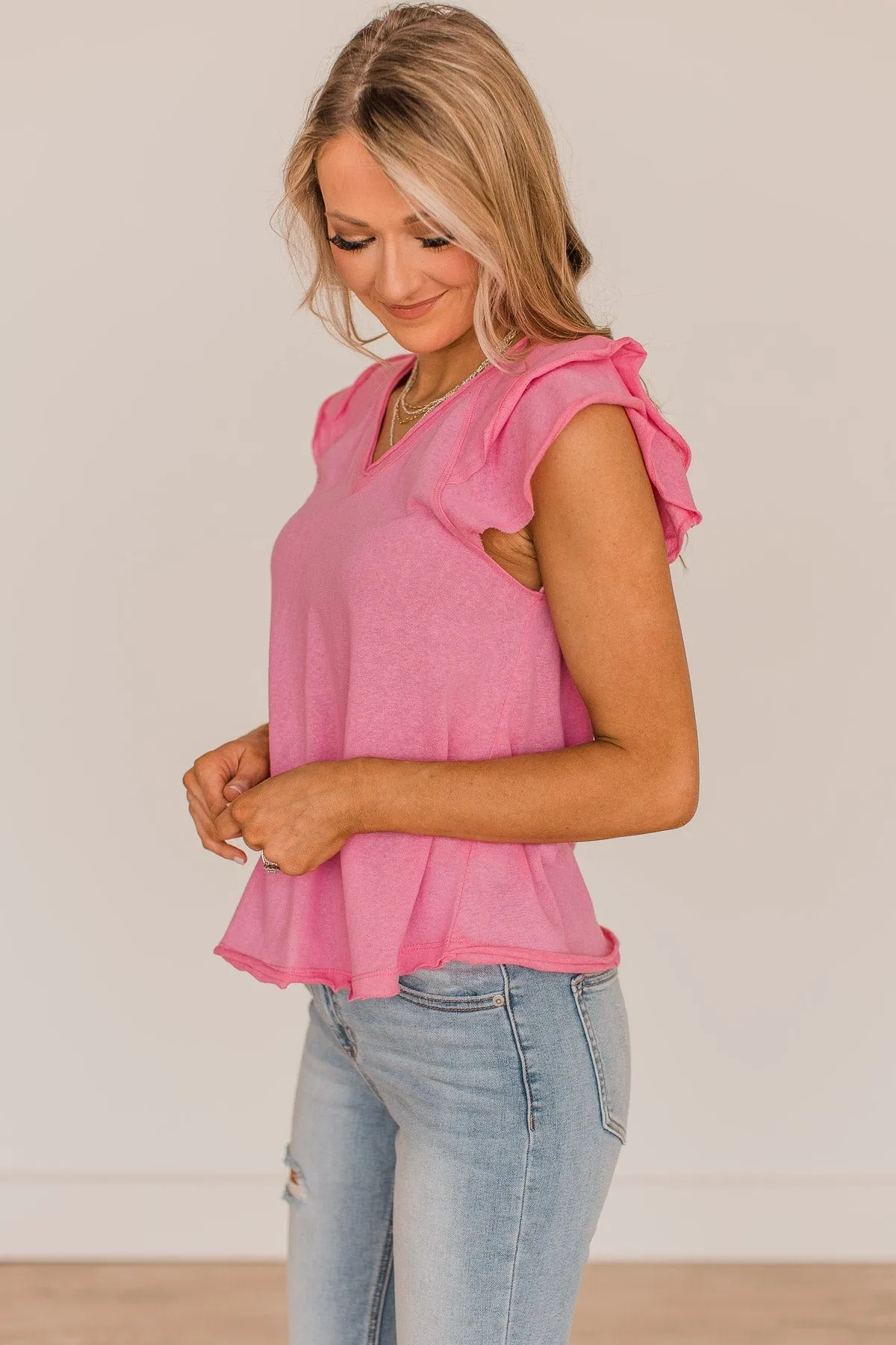 Say It Louder V-Neck Top- Pink