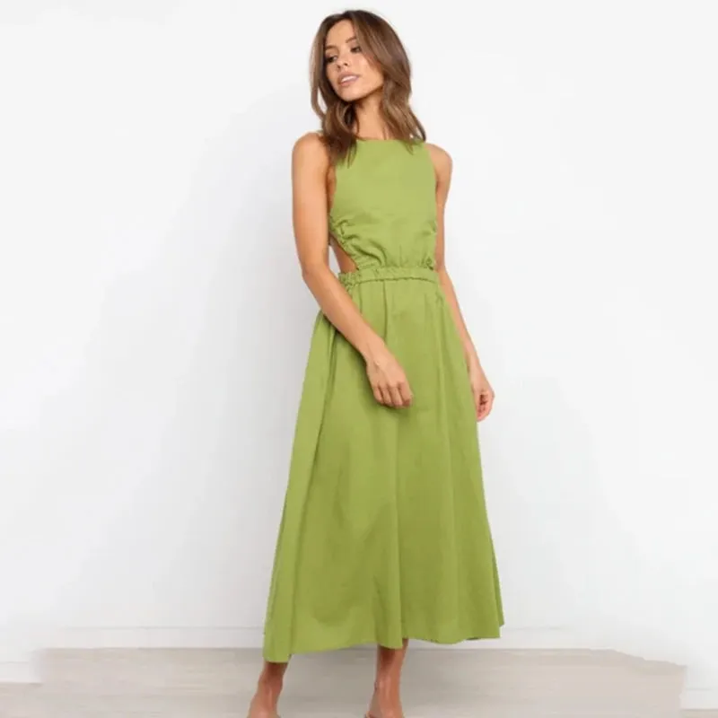 Sexy Spaghetti Sleeve Backless Maxi Dress