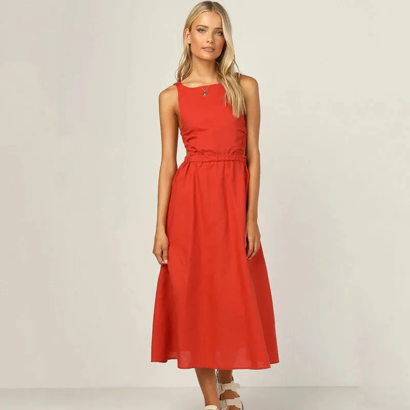 Sexy Spaghetti Sleeve Backless Maxi Dress