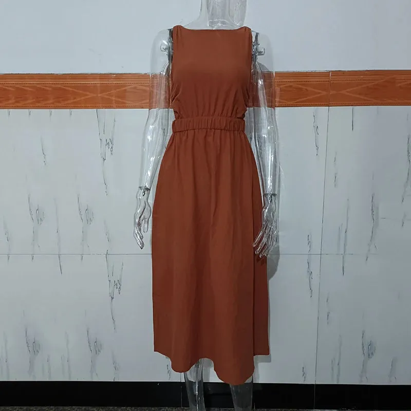 Sexy Spaghetti Sleeve Backless Maxi Dress
