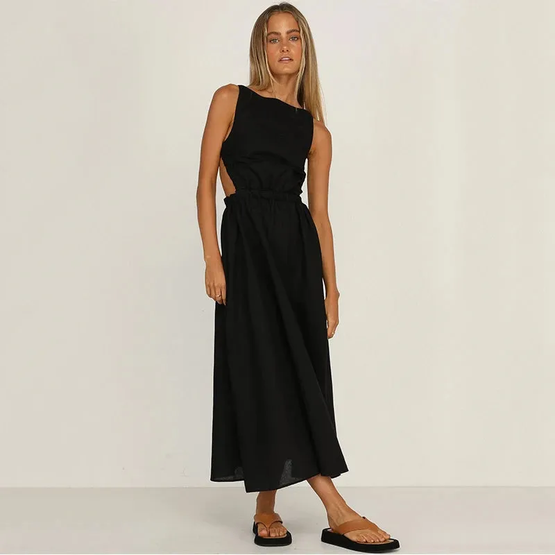 Sexy Spaghetti Sleeve Backless Maxi Dress