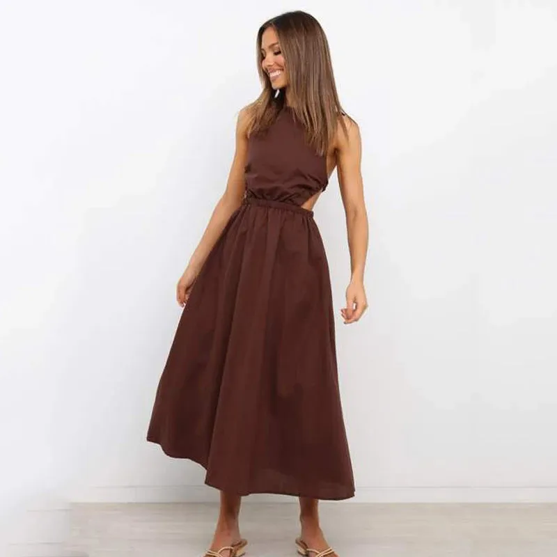 Sexy Spaghetti Sleeve Backless Maxi Dress