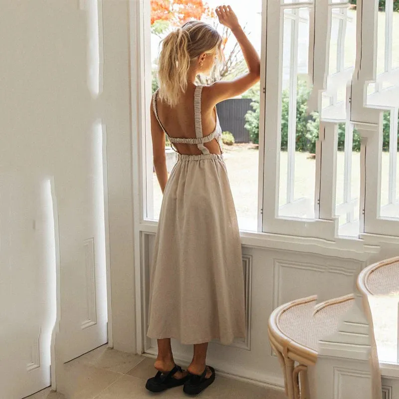 Sexy Spaghetti Sleeve Backless Maxi Dress