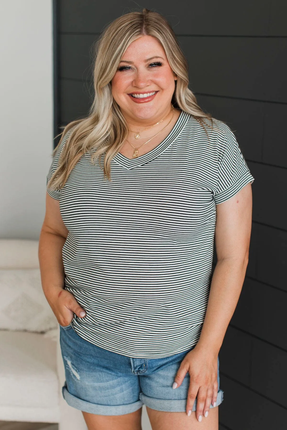 Shifting Emotions Striped V-Neck Top- Ivory & Black