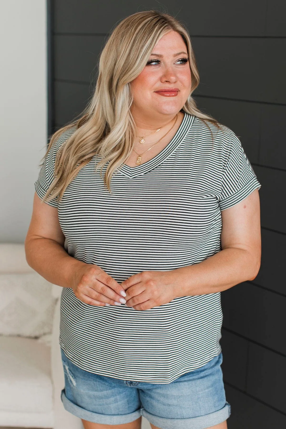 Shifting Emotions Striped V-Neck Top- Ivory & Black