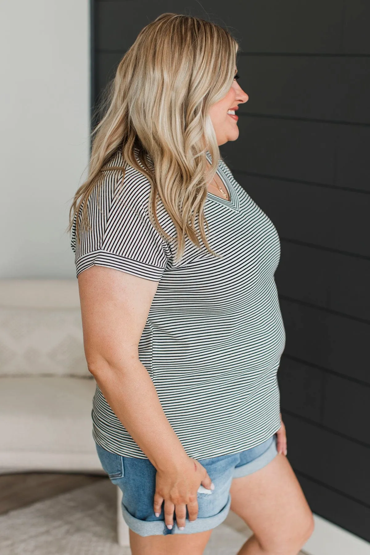 Shifting Emotions Striped V-Neck Top- Ivory & Black