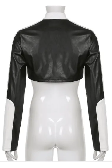 Short motorcycle PU leather jacket