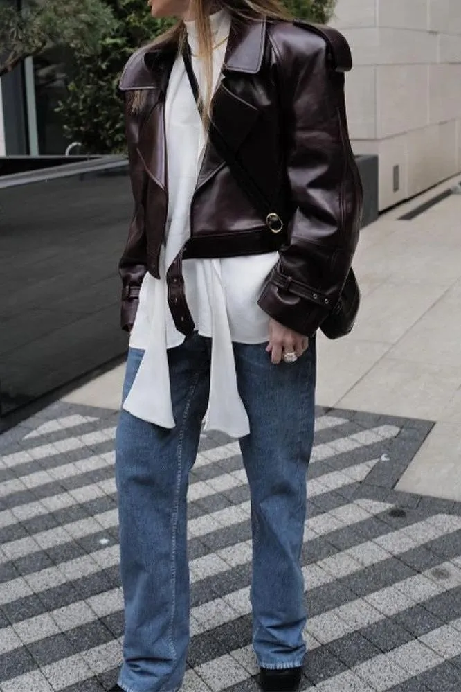 Short Motorcycle style PU Leather Jacket