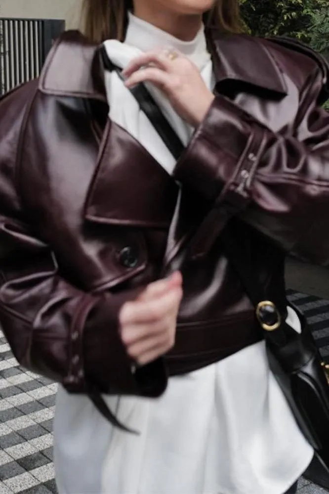 Short Motorcycle style PU Leather Jacket