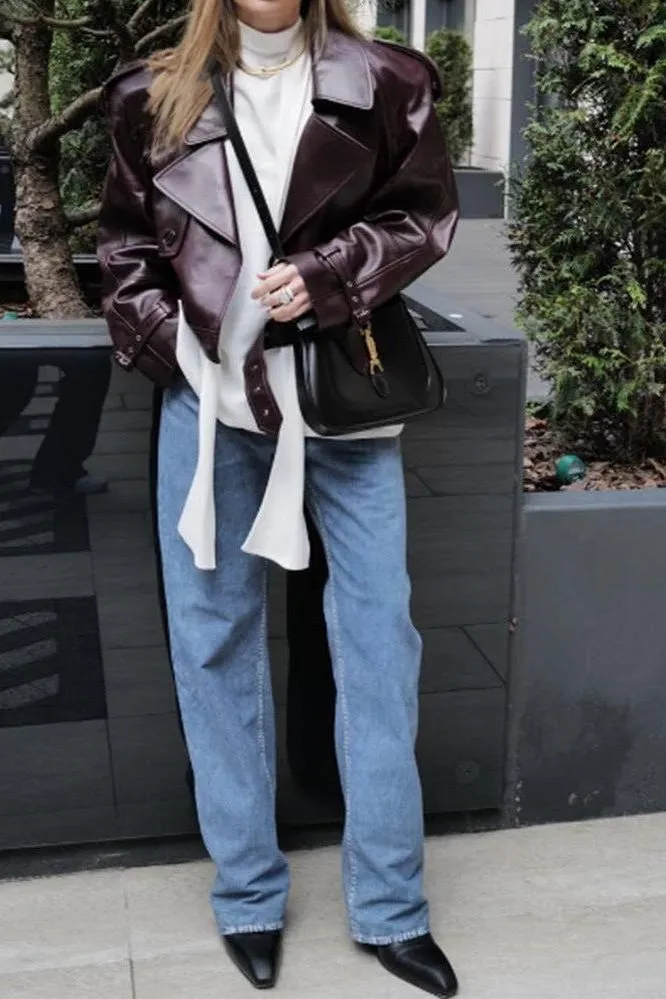 Short Motorcycle style PU Leather Jacket