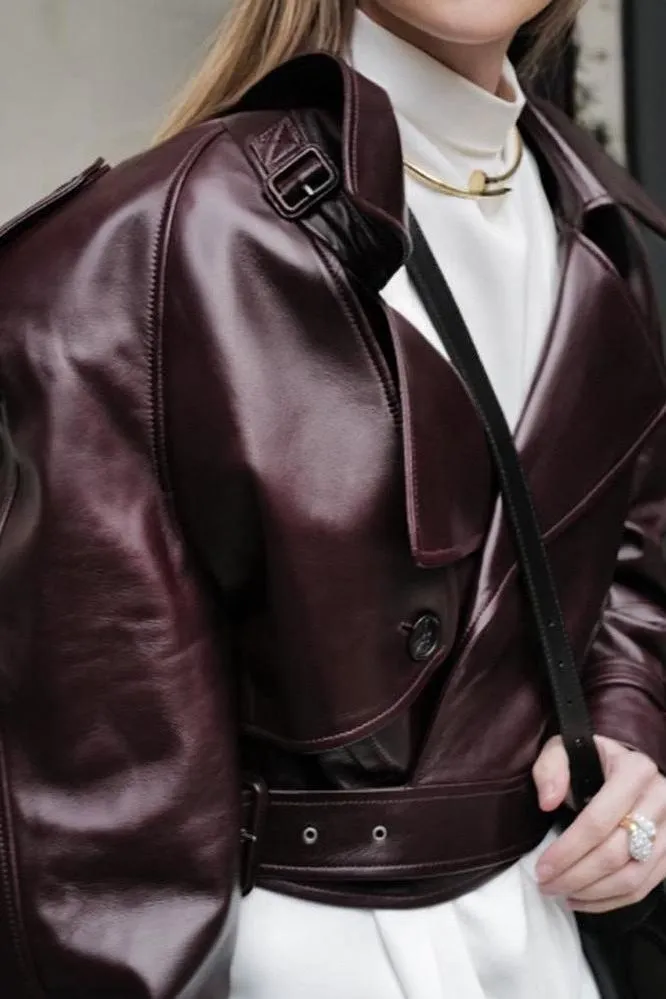 Short Motorcycle style PU Leather Jacket