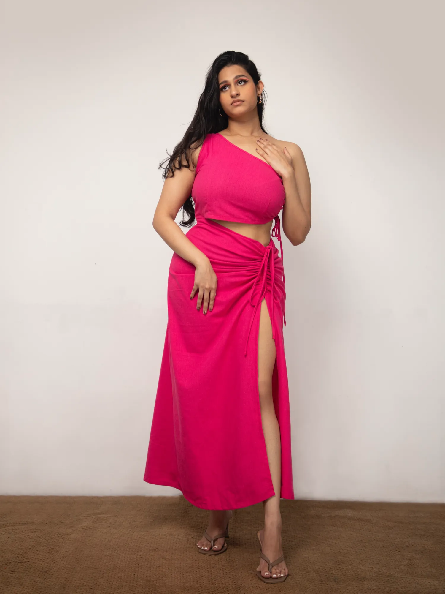 Side Ruched One Shoulder Maxi Dress