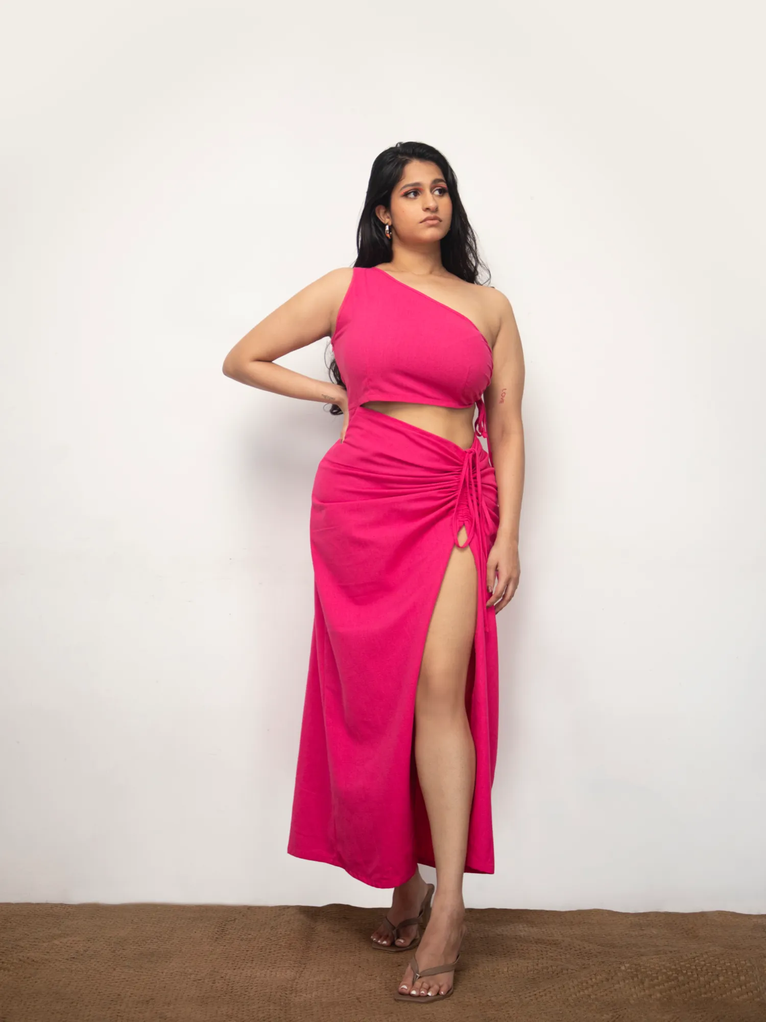 Side Ruched One Shoulder Maxi Dress