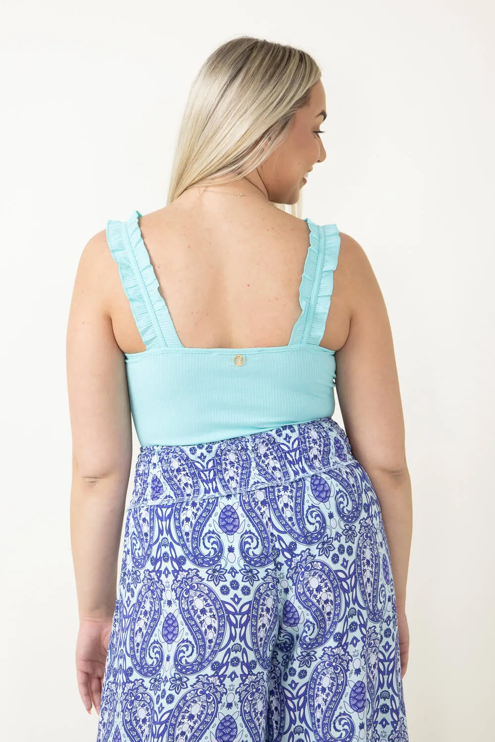 Simply Southern Ruffle Shoulder Bodysuit for Women in Teal | PP-0124-BODYSUIT-TEAL