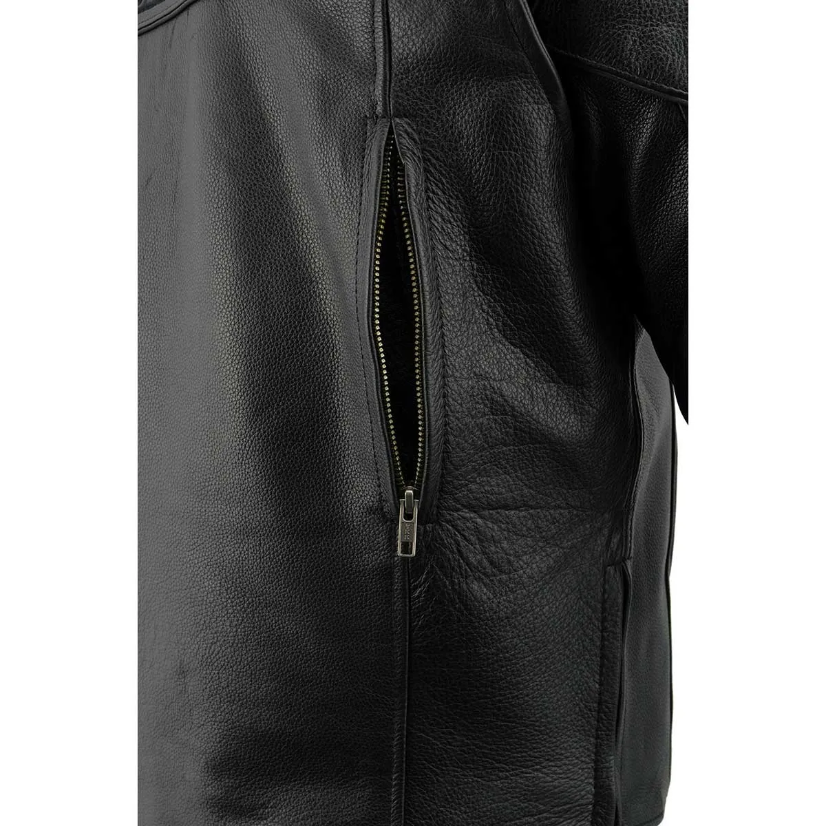SKULL MLM1500 Men's Crossover Black Leather Scooter Jacket with Reflective Skulls