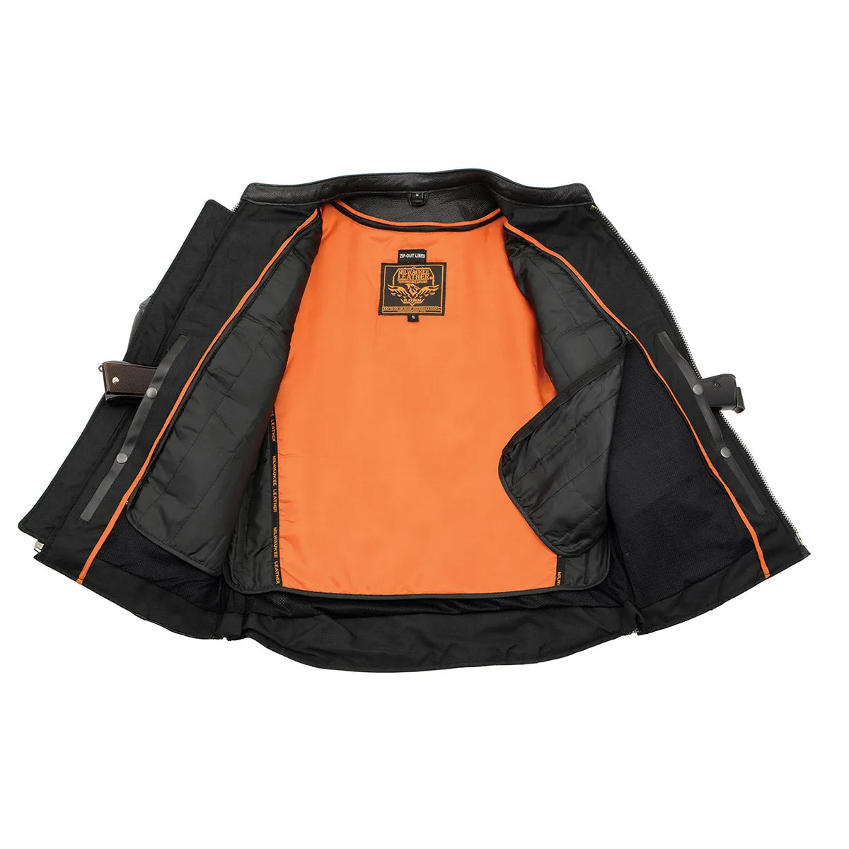 SKULL MLM1500 Men's Crossover Black Leather Scooter Jacket with Reflective Skulls