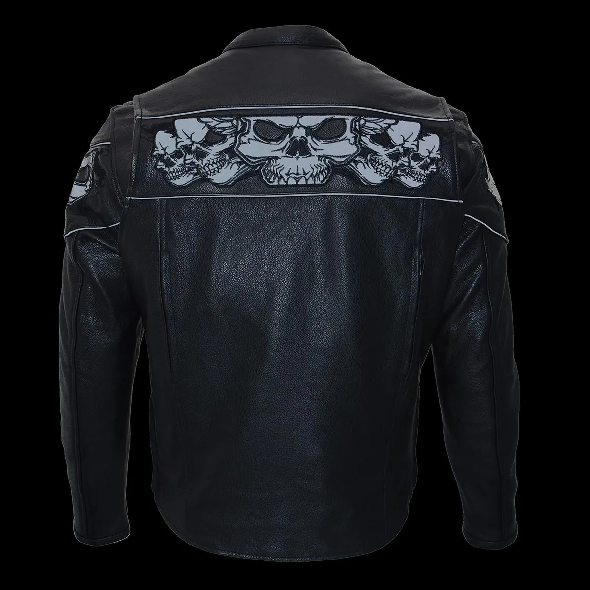 SKULL MLM1500 Men's Crossover Black Leather Scooter Jacket with Reflective Skulls
