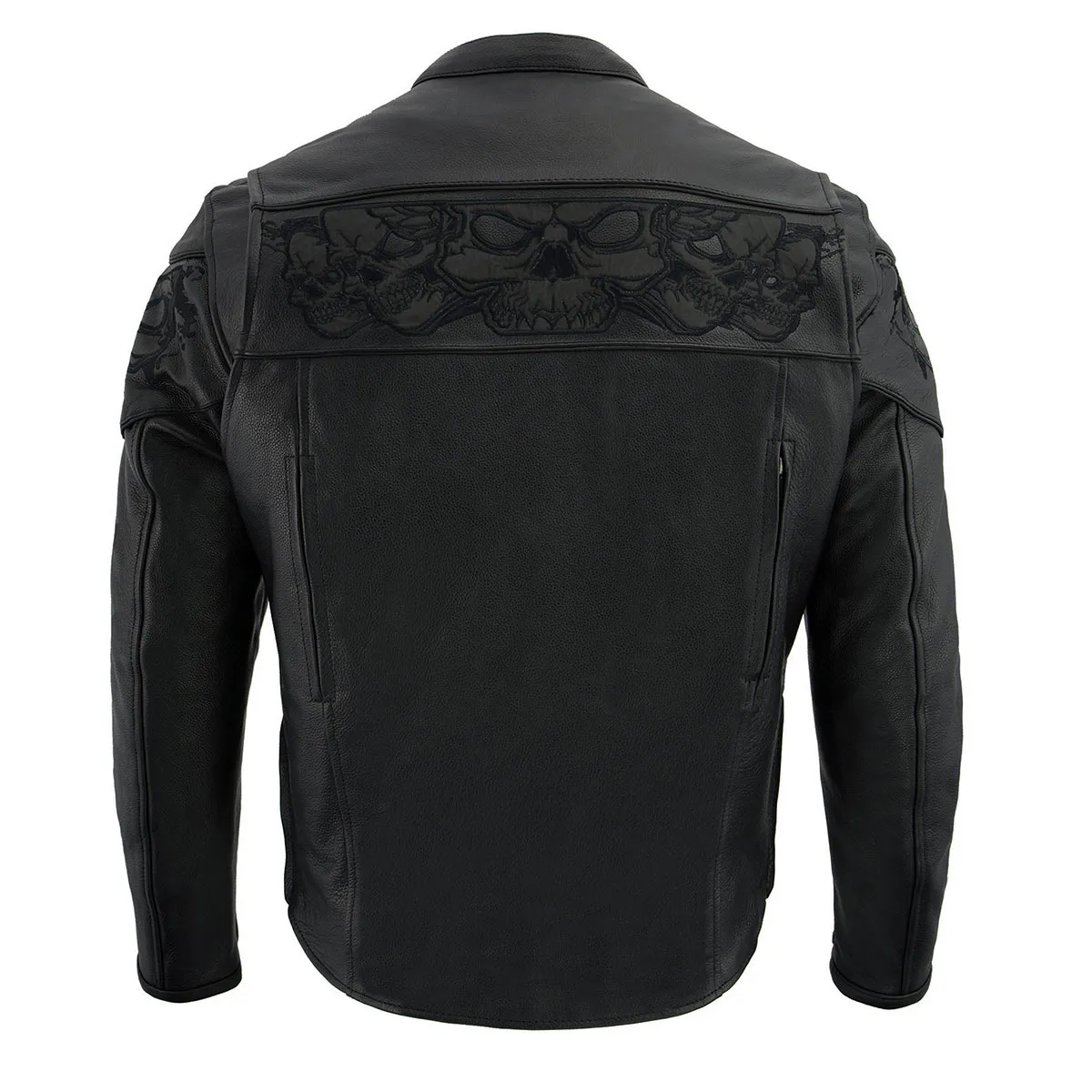 SKULL MLM1500 Men's Crossover Black Leather Scooter Jacket with Reflective Skulls