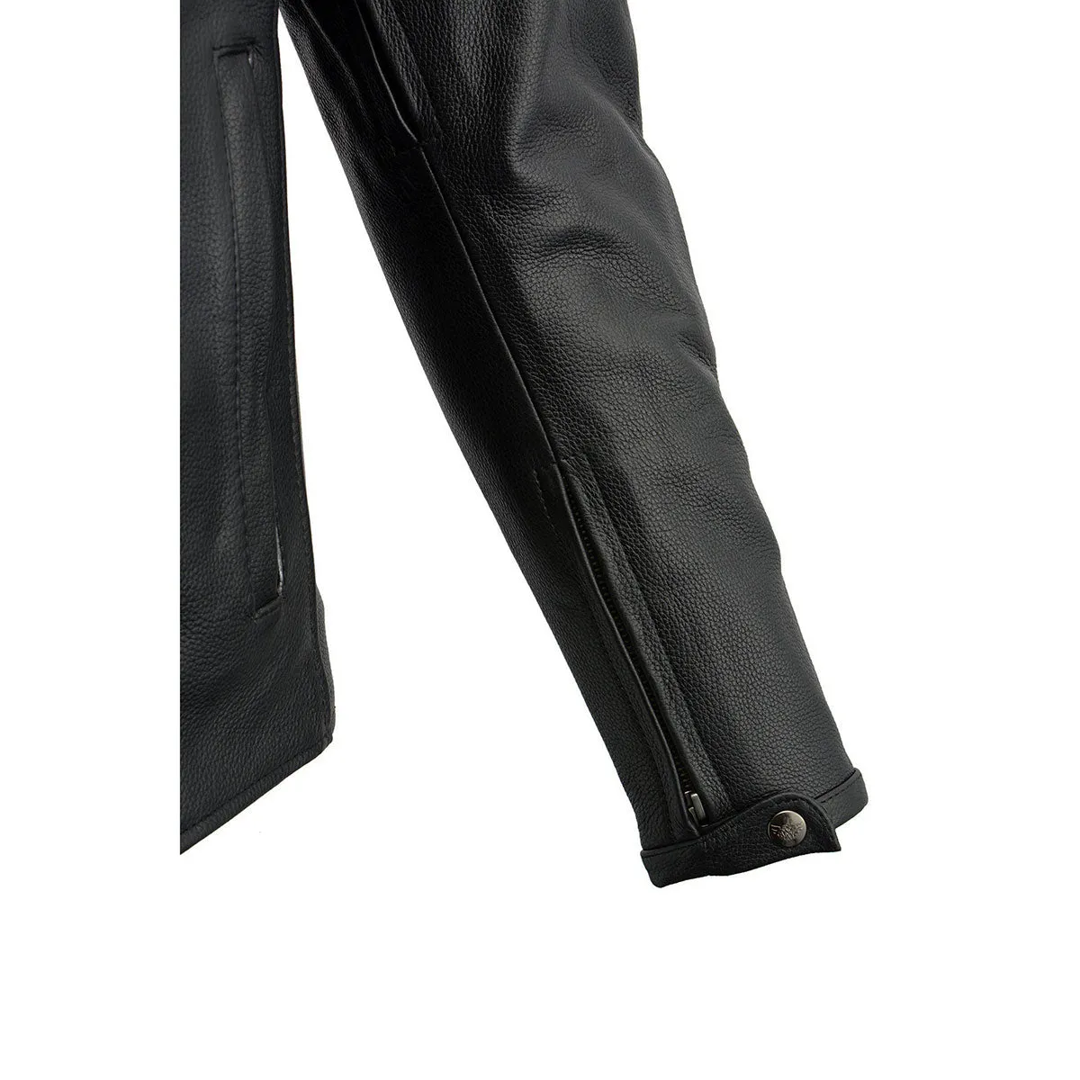 SKULL MLM1500 Men's Crossover Black Leather Scooter Jacket with Reflective Skulls