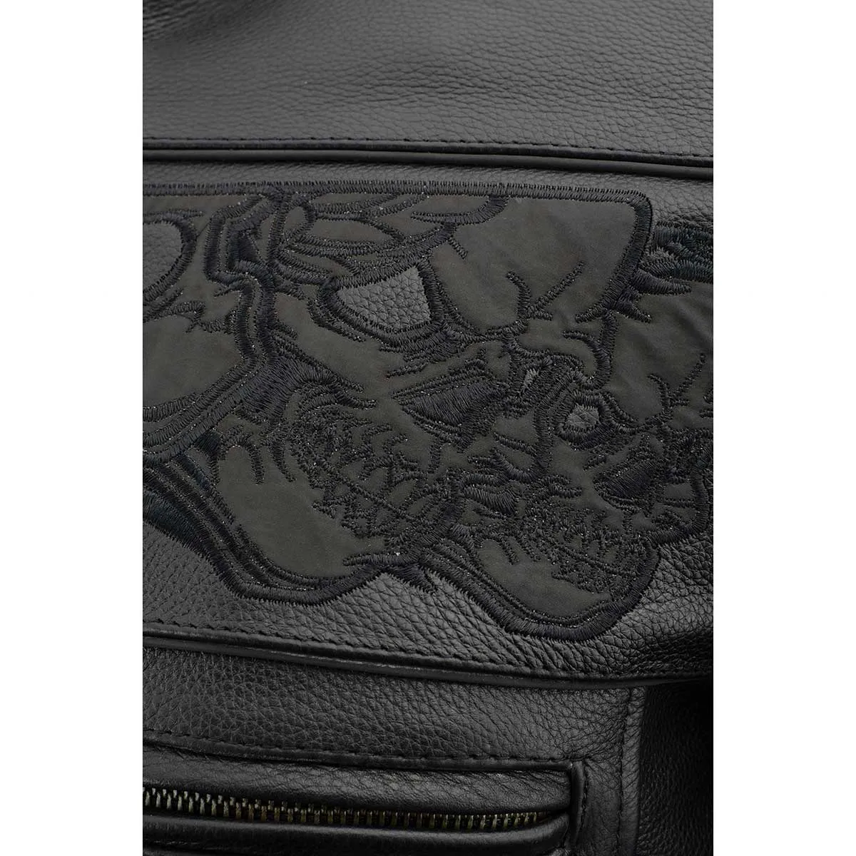 SKULL MLM1500 Men's Crossover Black Leather Scooter Jacket with Reflective Skulls