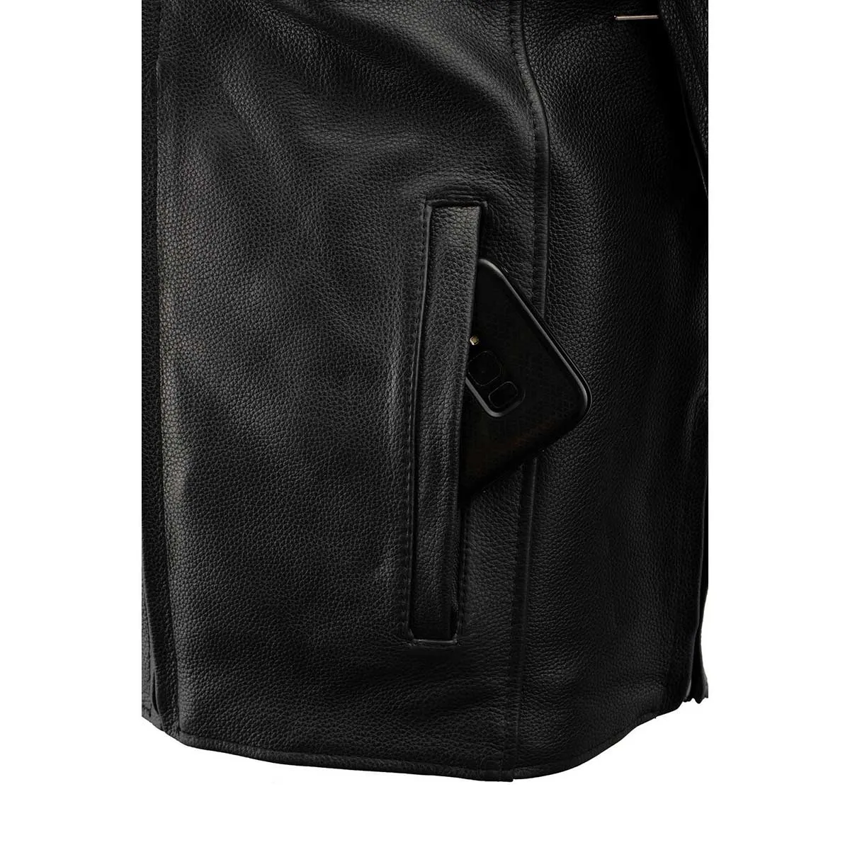 SKULL MLM1500 Men's Crossover Black Leather Scooter Jacket with Reflective Skulls