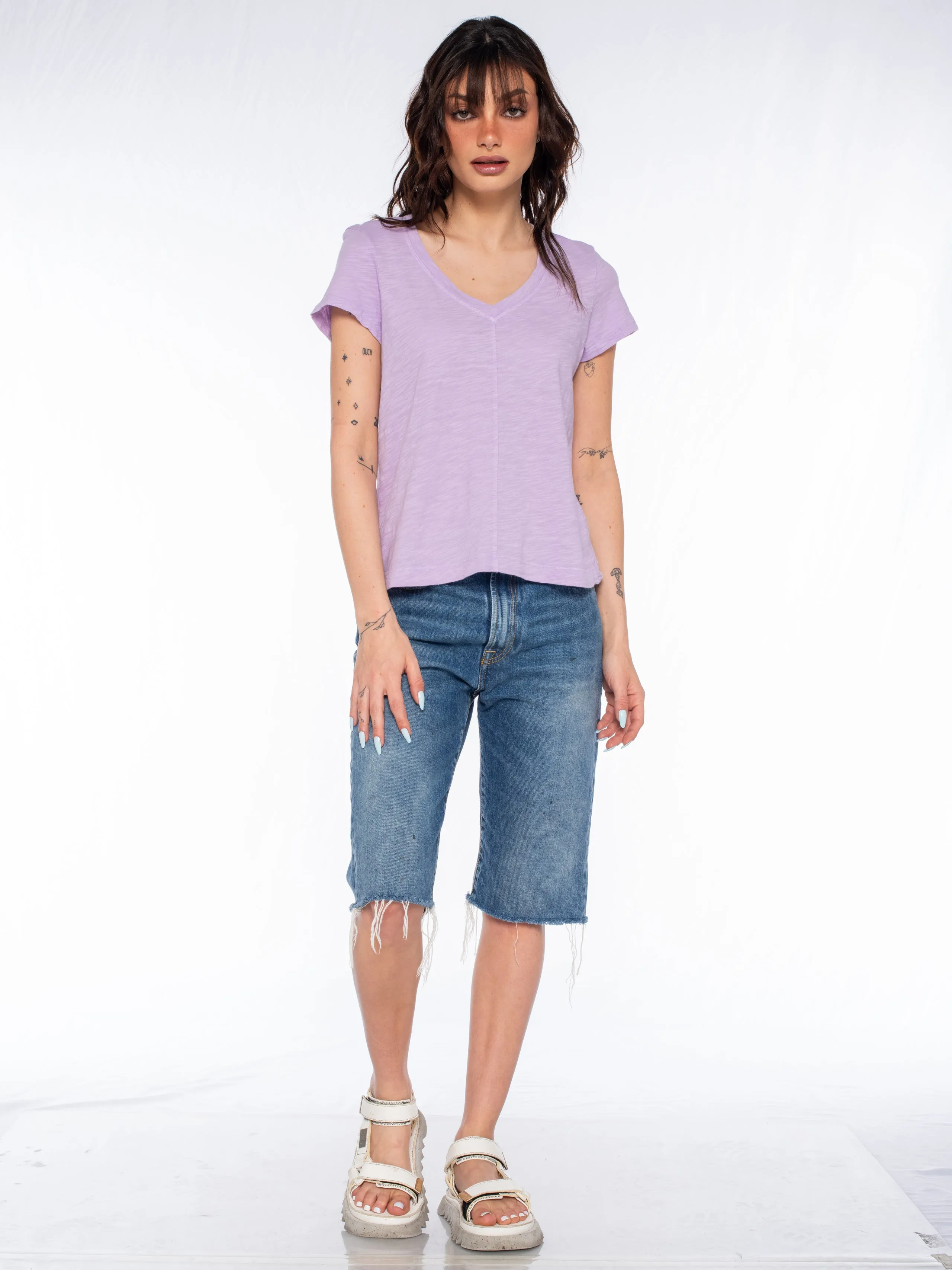Slim Deep V-Neck Rib Back Tee