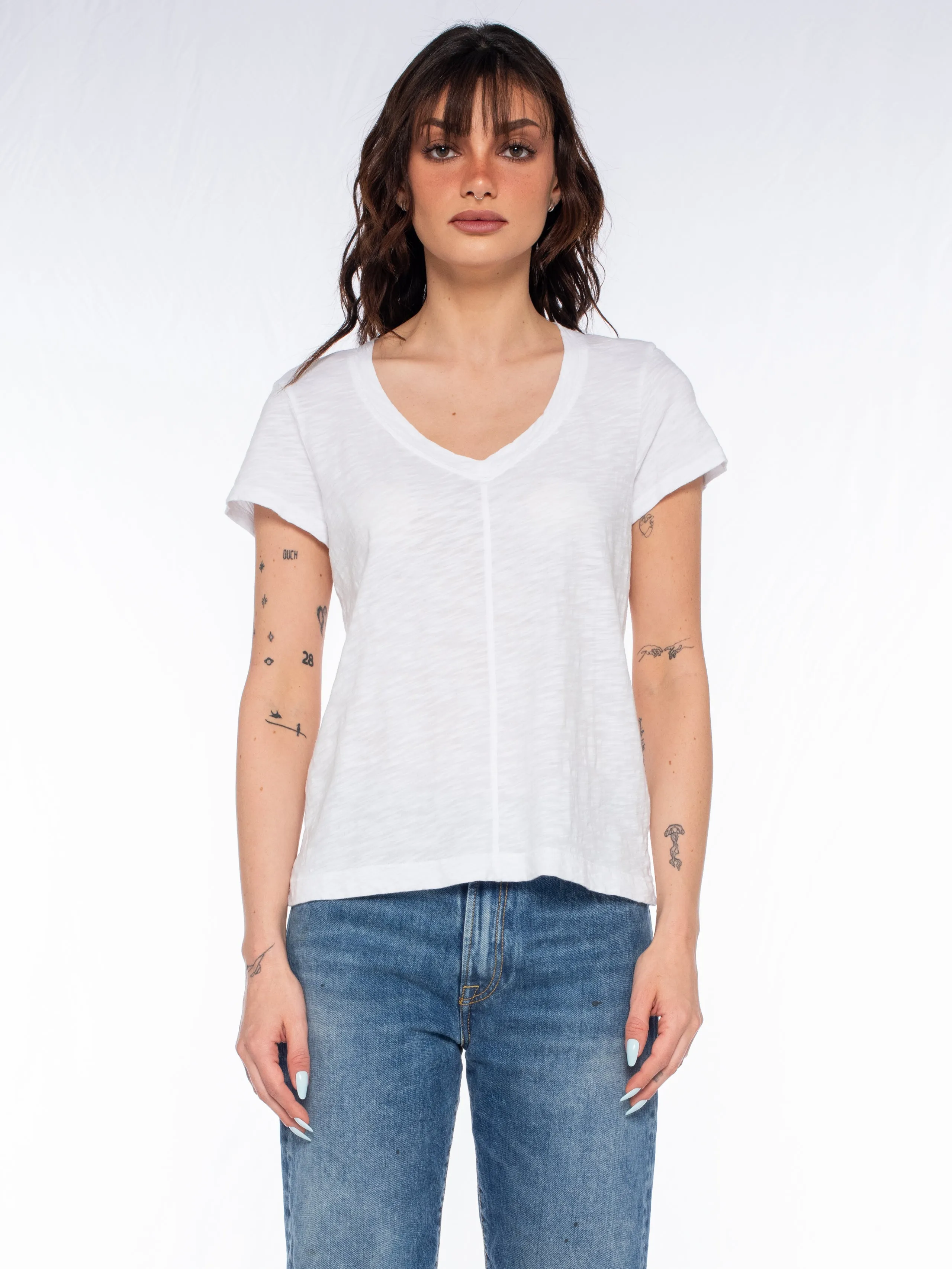 Slim Deep V-Neck Rib Back Tee