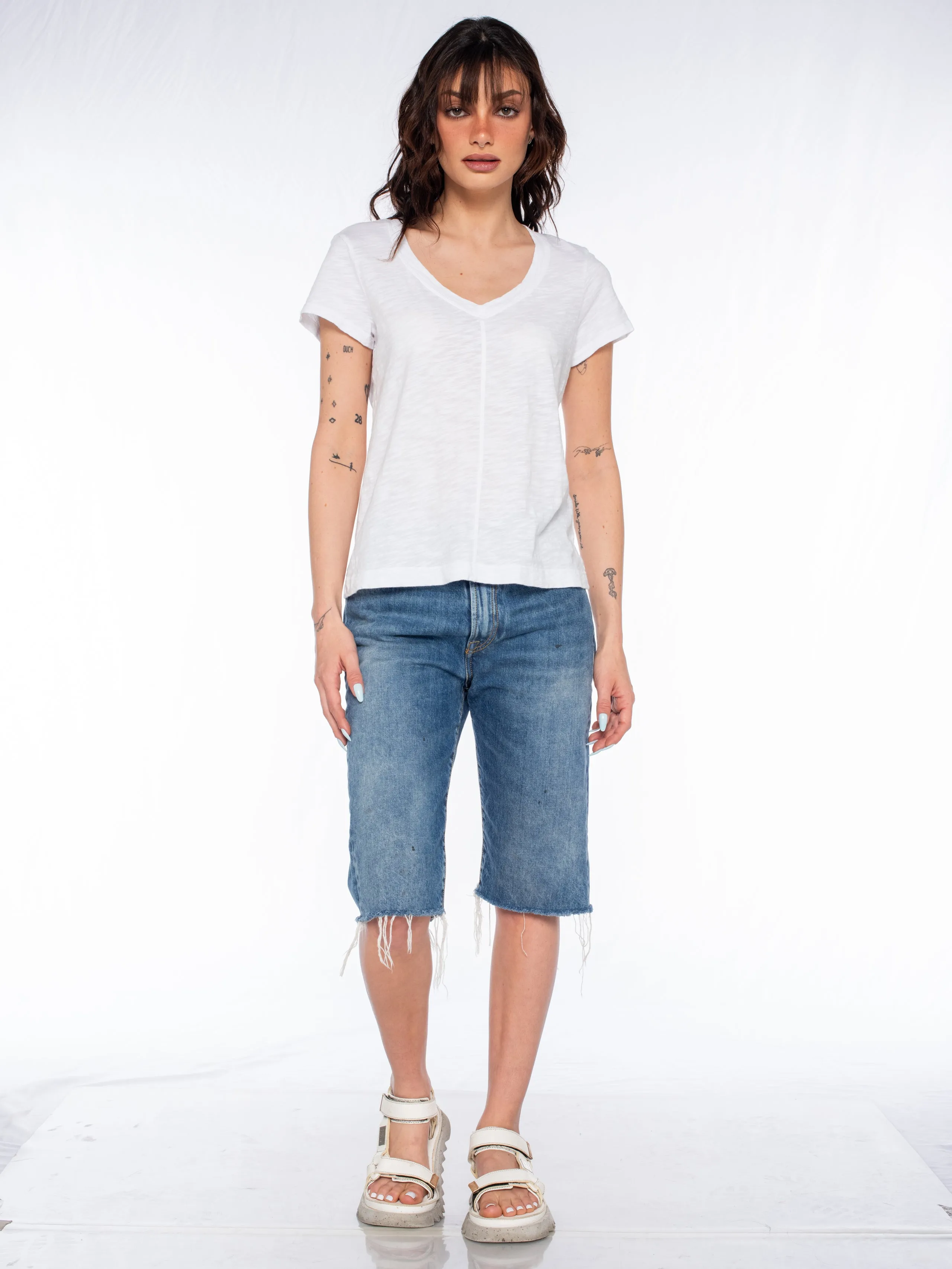 Slim Deep V-Neck Rib Back Tee