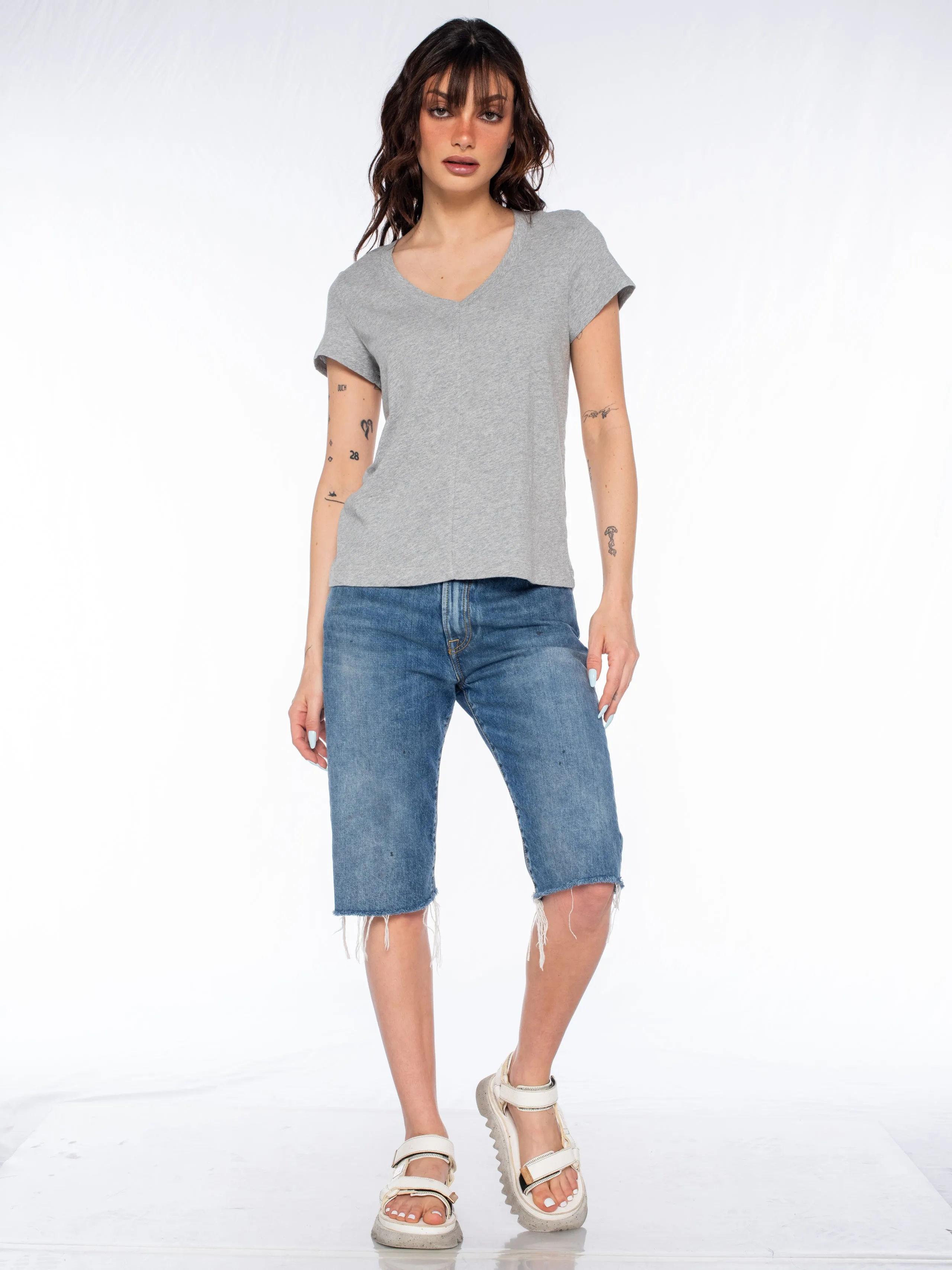 Slim Deep V-Neck Rib Back Tee
