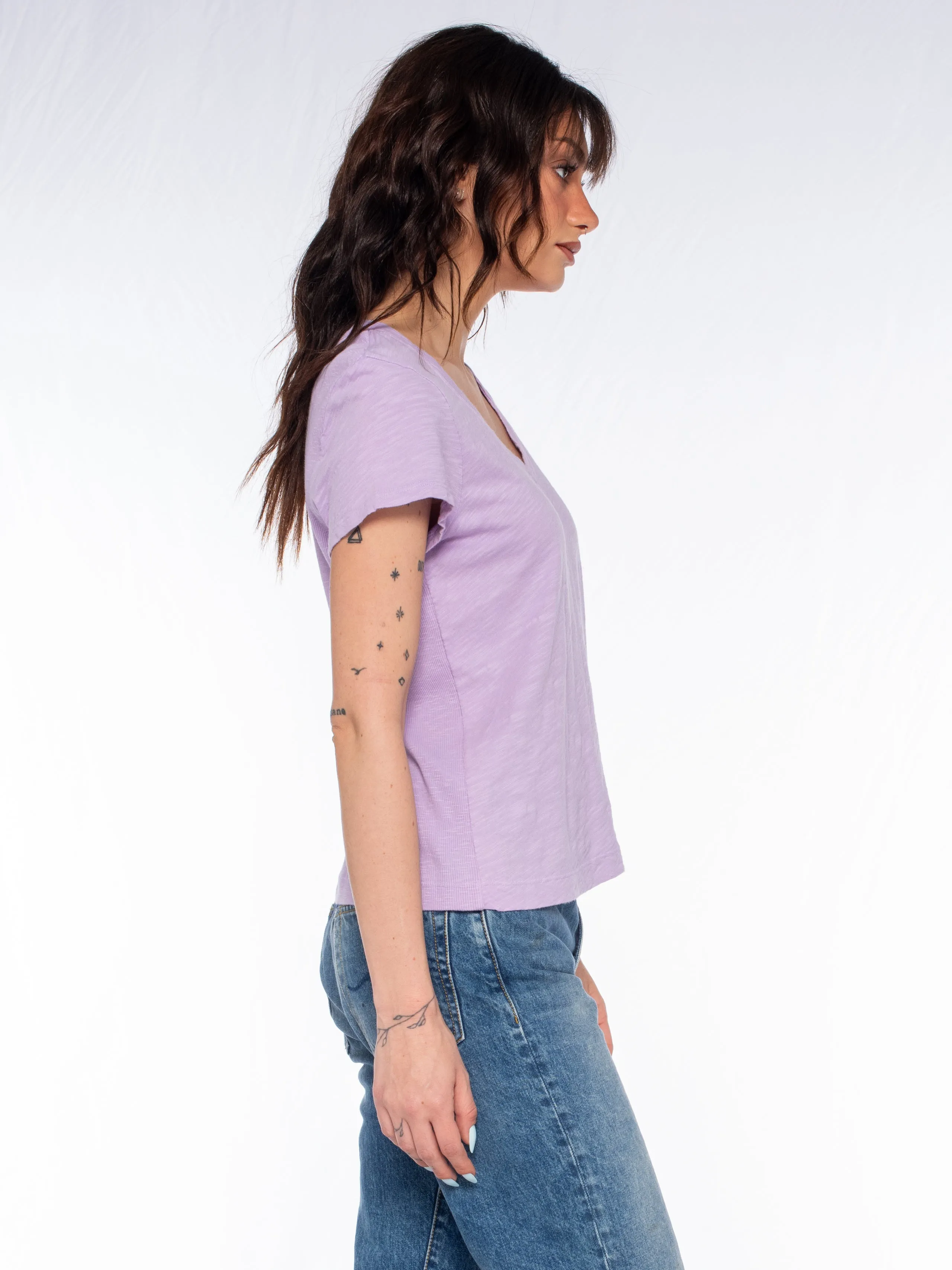 Slim Deep V-Neck Rib Back Tee