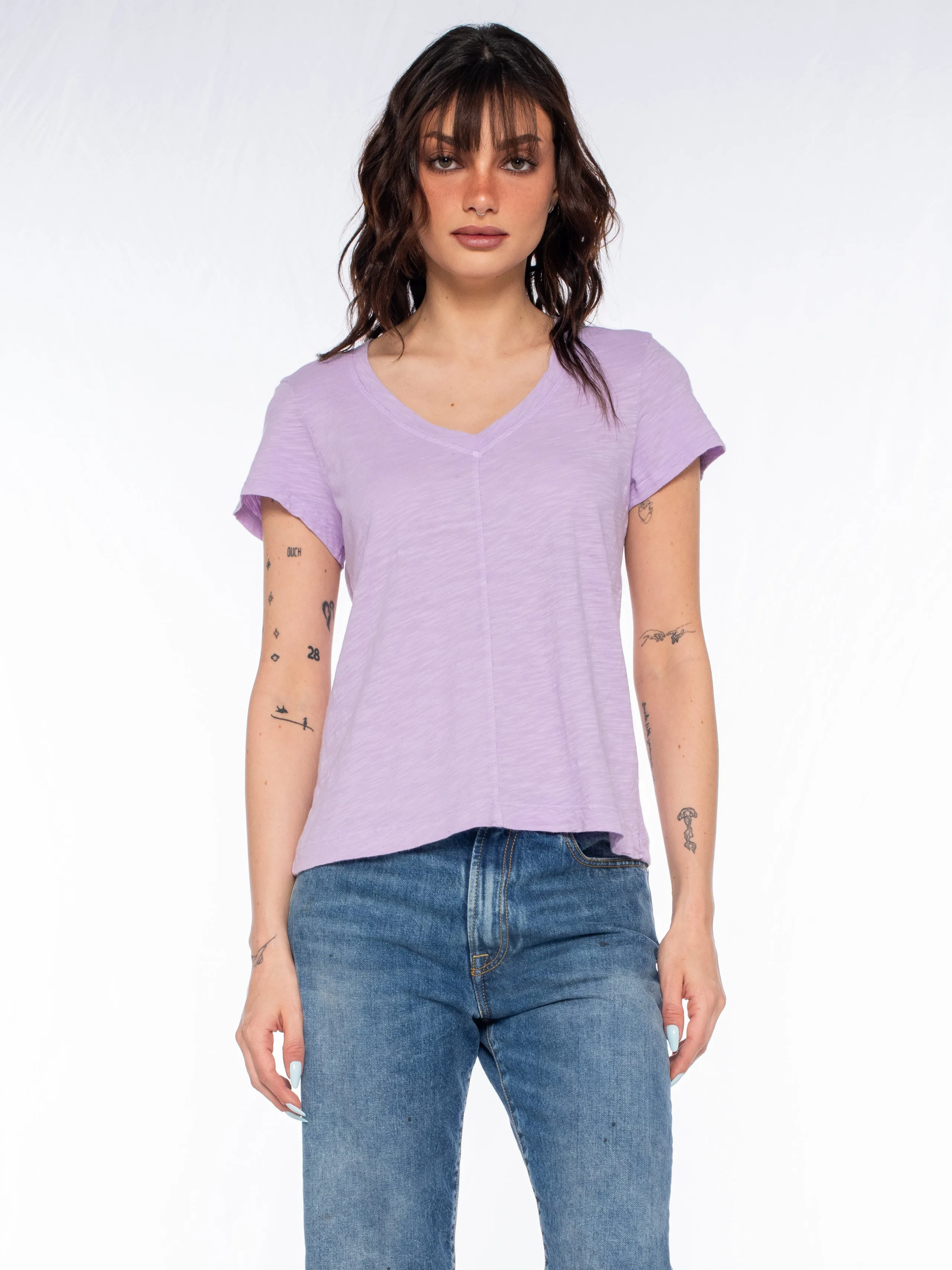 Slim Deep V-Neck Rib Back Tee